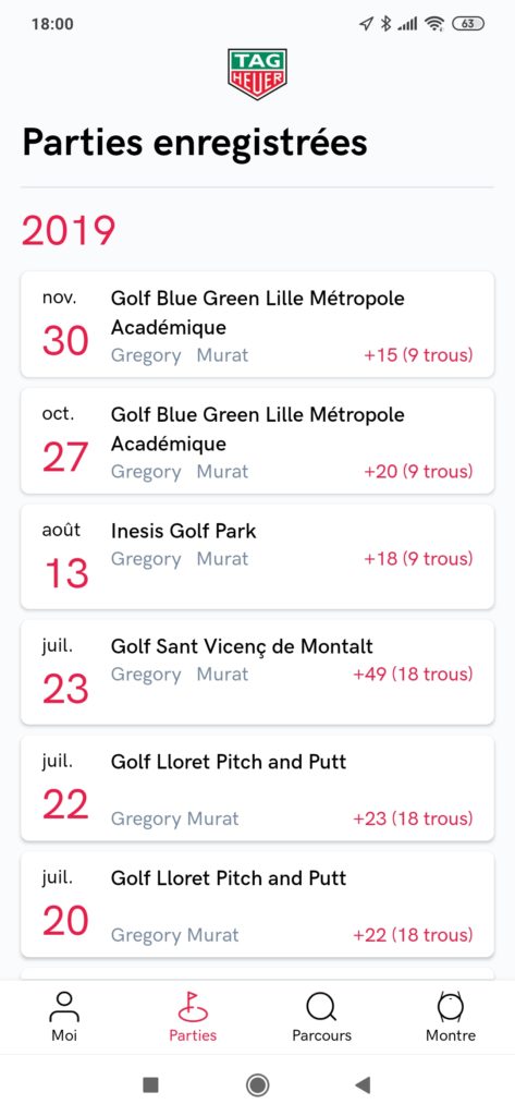 liste des parties de golf - fandegolf.fr